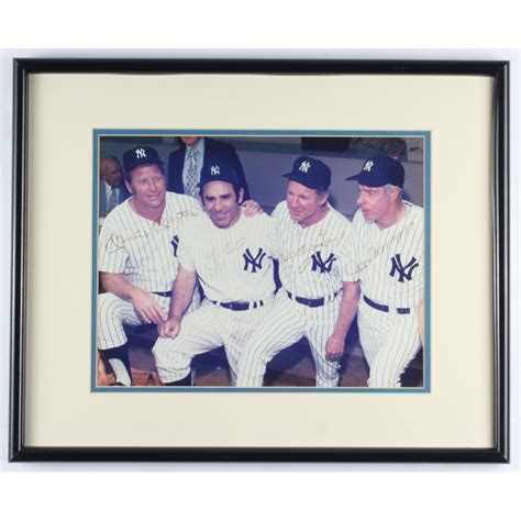 Yankees 17x21 Custom Framed Photo Signed By 4 With Mickey Mantle Joe