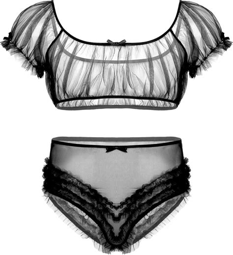 Iiniim Men S Adult Sissy Frilly Ruffle Crop Top Xdress Lingerie With High Waist Briefs Panties