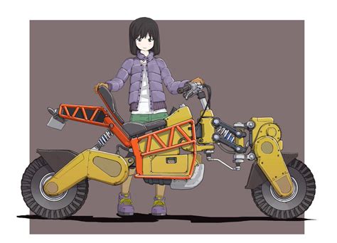 1girl Solo Ground Vehicle Black Hair Motor Vehicle Purple Jacket Jacket