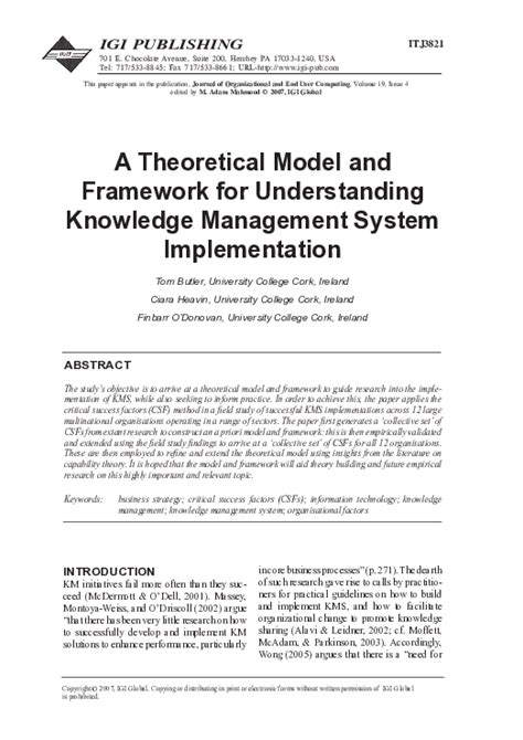 Pdf A Theoretical Model And Framework For Understanding Knowledge