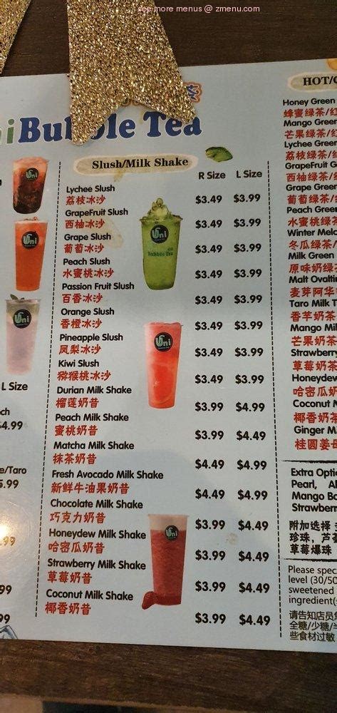 Menu At Uni Bubble Tea Pub Bar Bradford West Gwillimbury