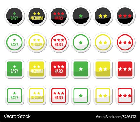 Easy Medium Hard Level With Stars Icons Set Vector Image