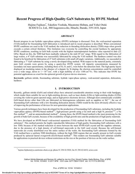 Pdf Recent Progress Of High Quality Gan Substrates By Hvpe Method