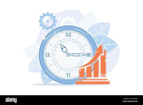 Reloj y gráfico creciente Aumento de la productividad del flujo de