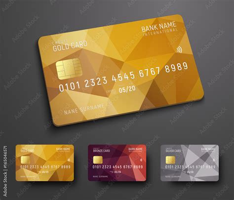 Design Of A Credit Debit Bank Card With A Gold Bronze And Silver Polygonal Background Stock