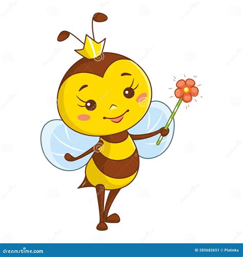 Cute Queen Bee Cartoon Vector Illustration Stock Illustration