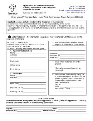 Fillable Online Swindon Gov Application For Licence To Deposit Building