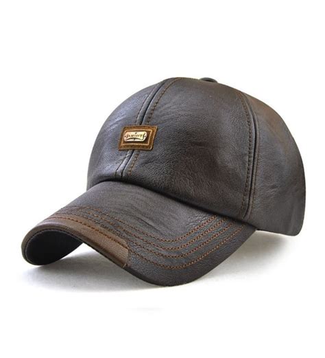 Men Winter Warm Faux Leather Adjustable Baseball Cap Coffee CN186S8RZHW