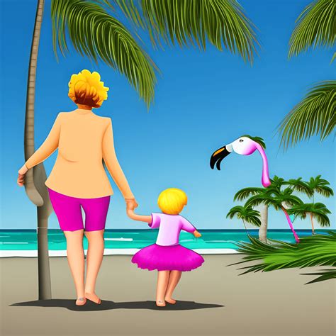 Grandma And Grandson Walking On Beach · Creative Fabrica