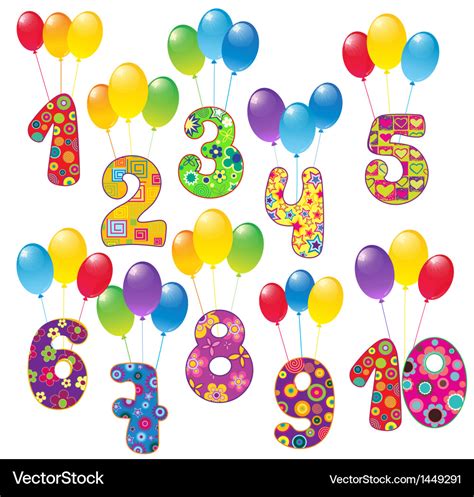 Numbers with balloons Royalty Free Vector Image