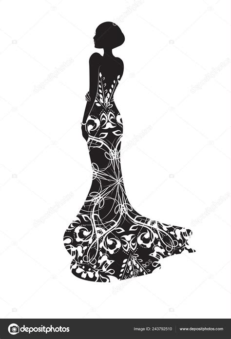 Girle Bride Black Wedding Dress Silhouette Stock Vector Image By