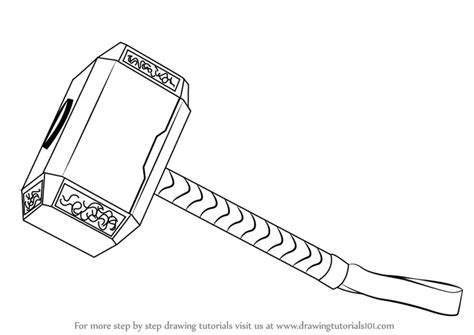 Learn How to Draw Thor's Hammer (Thor) Step by Step : Drawing Tutorials