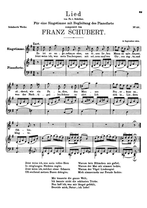 Schubert Franz Lied D For Voice Free Sheet Music For Voice