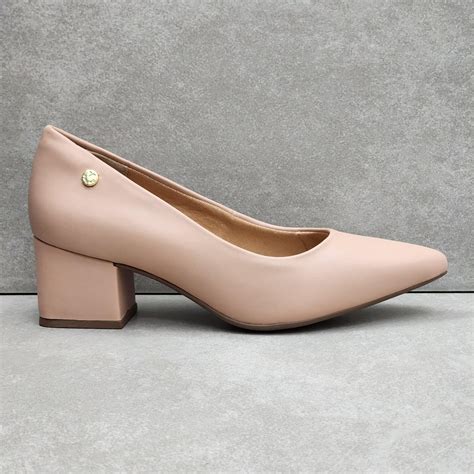 Sapato Feminino Via Uno Salto Bloco Baixo Nude Shopee Brasil