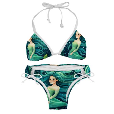 Mermaid Adjustable Strap Bikini Set With Detachable Sponge Two Pack Ideal For Beach And Pool
