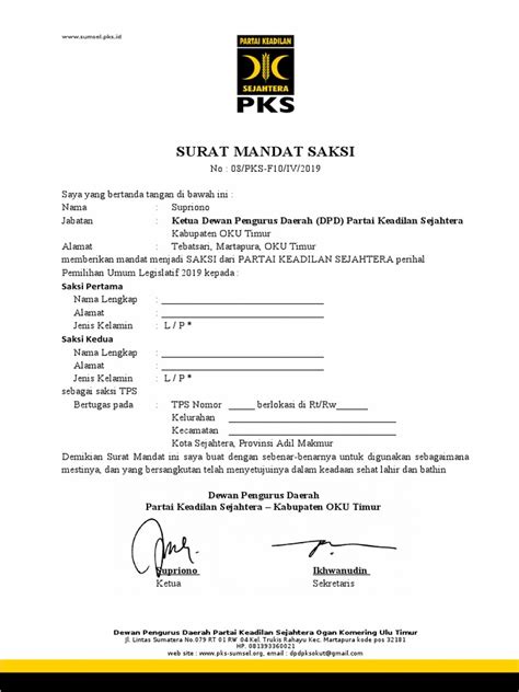 Detail Surat Mandat Saksi Koleksi Nomer