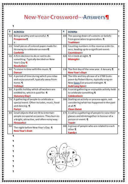 New Year Crossword Puzzle Made By Teachers