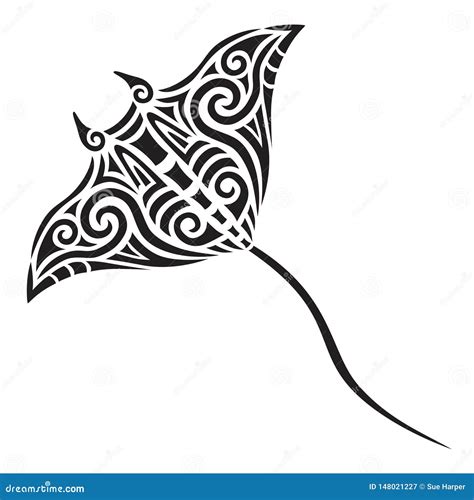 Manta Ray Tattoo Tribal Stylised Maori Koru Design Stock Vector ...