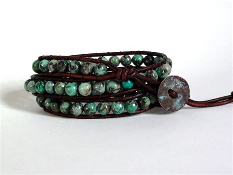 African Turquoise Leather Wrap Bracelet Etsy