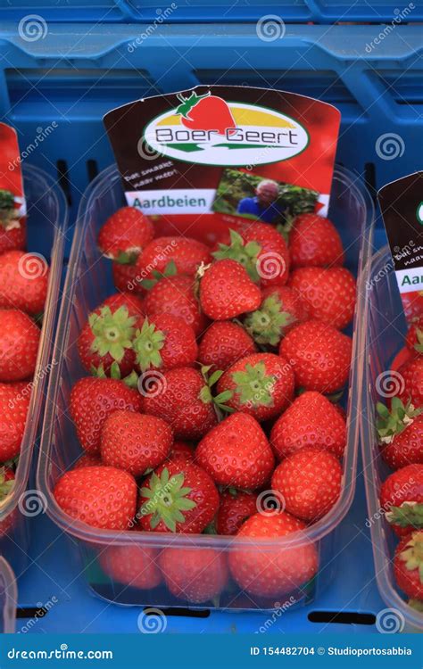 Assen The Netherlands July 27th 2019 Strawberries On A Market Stall