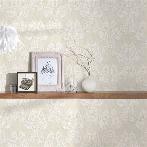 Bricoflor Helle Tapete Elegant Barock Textiltapete Creme Wei Ideal F R