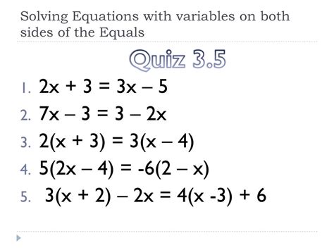 Ppt Solving Equations With Variables On Both Sides Of The Equals