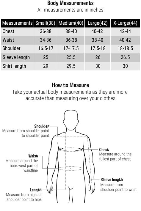 Size Chart- Shirts Slim Fit