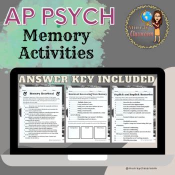 Ap Psychology Unit Cognition Memory Activities Worksheets Tpt