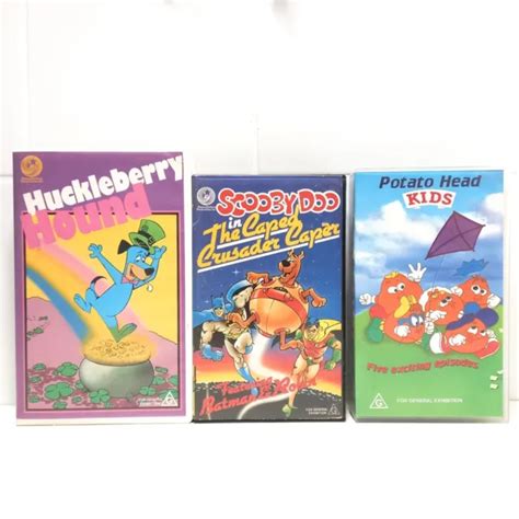 3 X Vintage Cartoon Vhs Tapes Huckleberry Hound Scooby Doo Potato Head