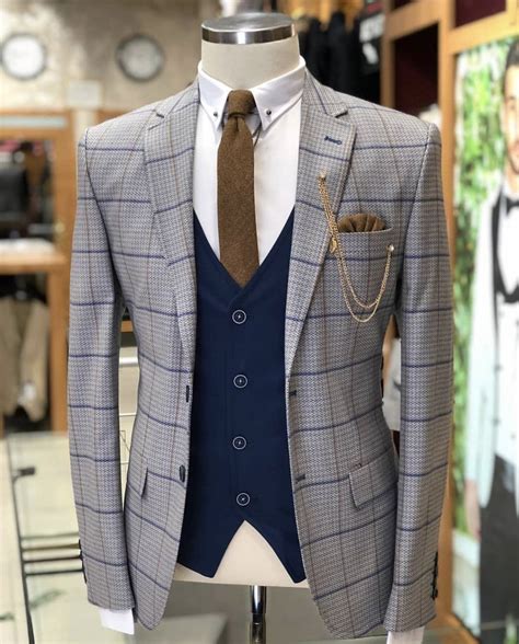 Grey Green Plaid Wedding Suit Groom Attire Giorgenti Custom Suits Nyc