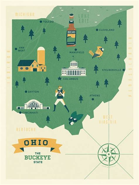ohio map  buckeye state map original illustrated map nursery map
