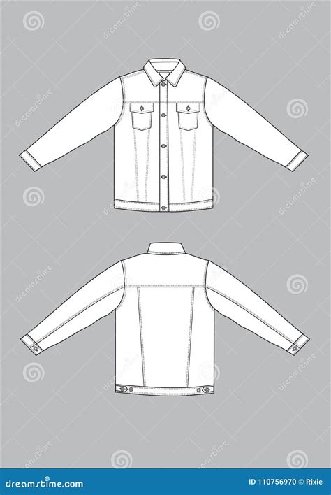 Men S Denim Jacket Technical Drawing Stock Vector Illustration Of