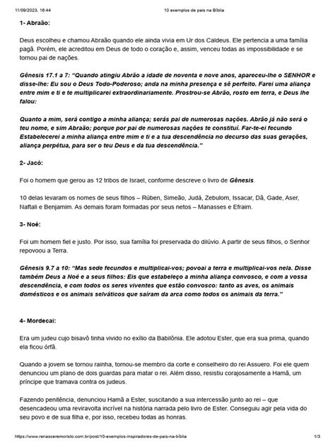 Exemplos De Pais Na Bíblia - Exemplos de Pais na Bíblia: 10 Histórias | PDF | Abraão | Jesus