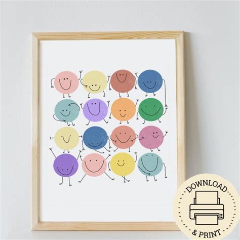 Smiley Face Digital Art Print Downloadable Wall Art Trendy Etsy