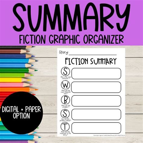 Summary Graphic Organizer Fiction Digital And Printable