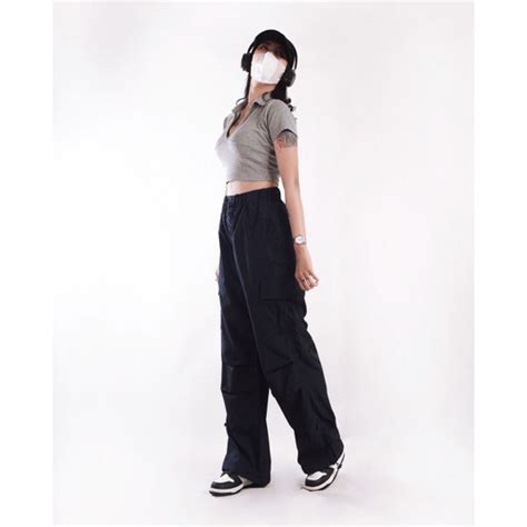 Jual Aigo Baggy Cargo Pants Celana Cargo Parasut Panjang Navy