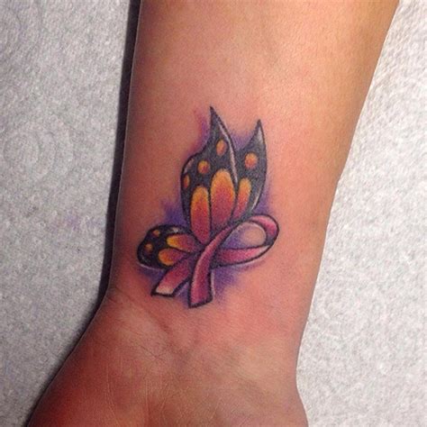 Butterfly With Pink Ribbon Wrist Tattoo Thyroid Cancer Tattoo