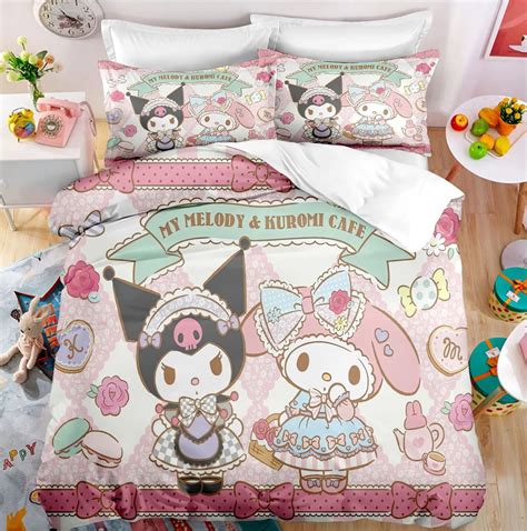 Sanrio Kuromi Bedding Set Cute Bed Quilt Cover Pillow Case Household