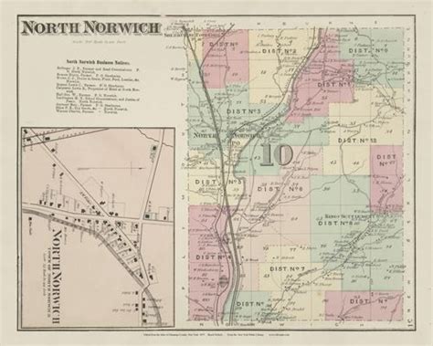 North Norwich New York 1875 Old Town Map Reprint Chenango Co