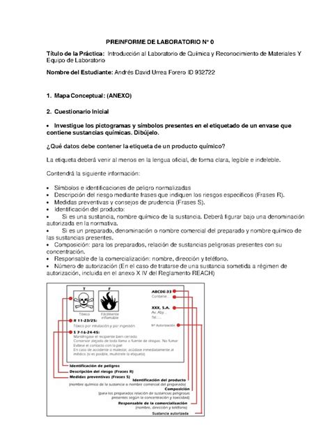 Preinforme Introducción al Laboratorio de Química y Reconocimiento de