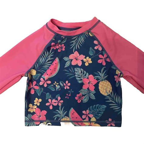 Tommy Bahama Girls Size 8 Long Sleeve Rashguard Swim Top Floral Pink