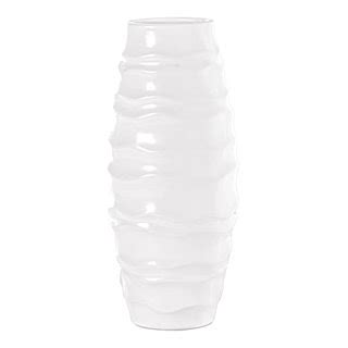 Ceramic Bellied Vase With Embossed Wavy Stripes Design Matte White