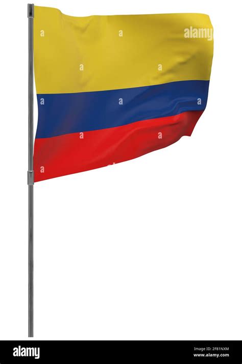 Colombia Flag On Pole Waving Banner Isolated National Flag Of