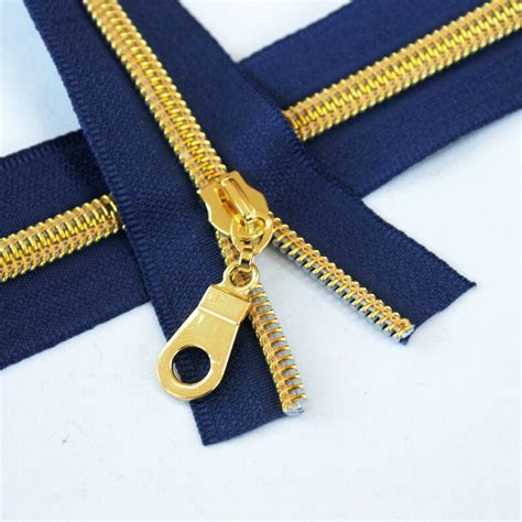 Size 5 Navy Blue Zipper By The Yard With Gold Coil Zipper Pulls