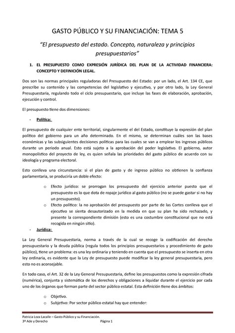 Tema 5 el presupuesto del estado GASTO PÚBLICO Y SU FINANCIACIÓN