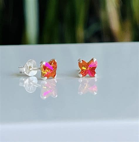 La Rosa Princesa Vlinder Oorbellen Oranje Roze Zilver Swarovski Kristal