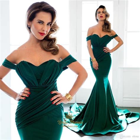 Simple Elegant Emerald Green Off The Shoulder Mermaid Evening Dress