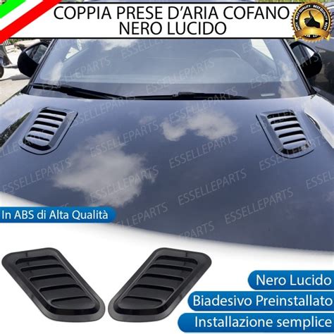 Coppia Prese D Aria Sportive Per Cofano Nero Lucido Adesive In Abs