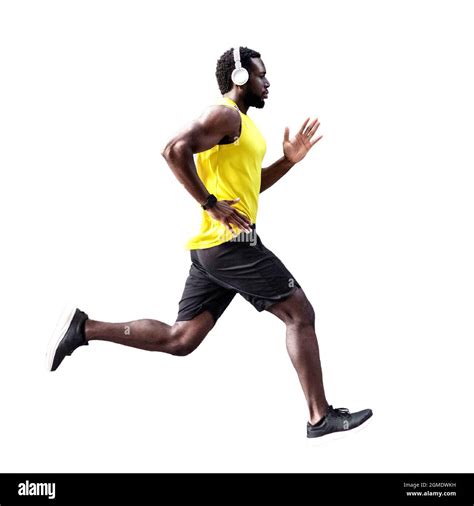 Profile side view of runner man isolated on white background. studio