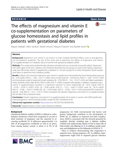 Pdf The Effects Of Magnesium And Vitamin E Co Supplementation On